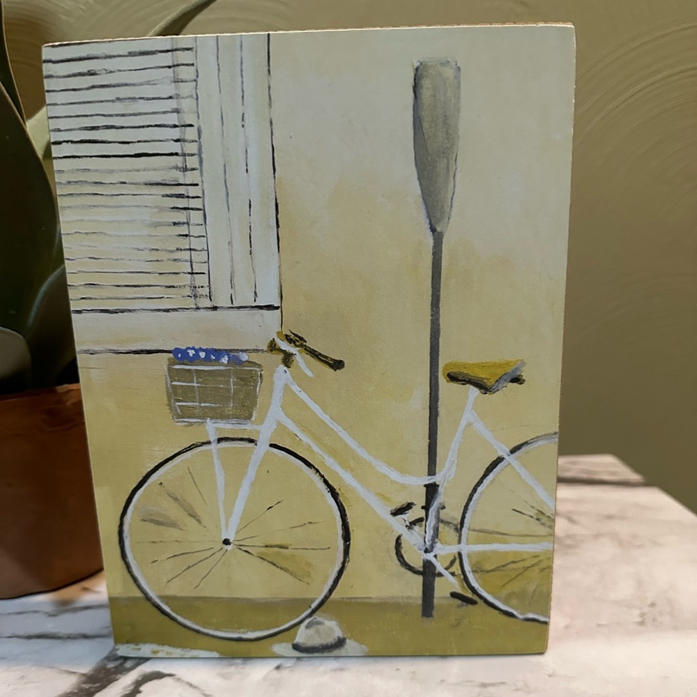 BICYCLE BIKE Art Wooden Block Sign Shelf Sitter Wall Primitives by Kathy NWOT